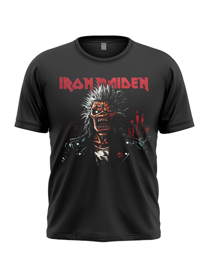Iron Maiden T-Shirt Uomo - Portrait Eddie Screaming Straight Logo - Nero, Vestibilità Regular